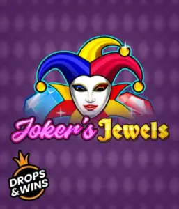 Experience the colorful charm of the Joker's Jewels game by Pragmatic Play, highlighting a charming joker's mask adorned with a vivid jester hat. This image evokes the fun and excitement of traditional joker games, set against a deep purple background. Perfect for casino game enthusiasts, promising a thrilling gaming experience. 